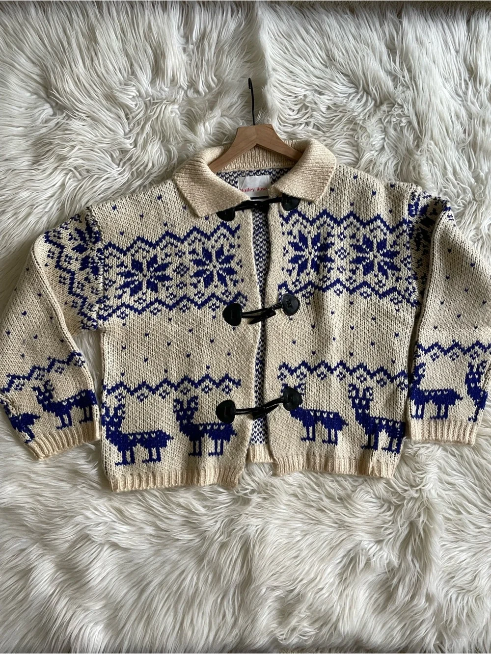 Bailey Rose Women's Fair Isle Reindeer Toggle Knit Collared Cardigan Small NWT - Picture 13 of 16